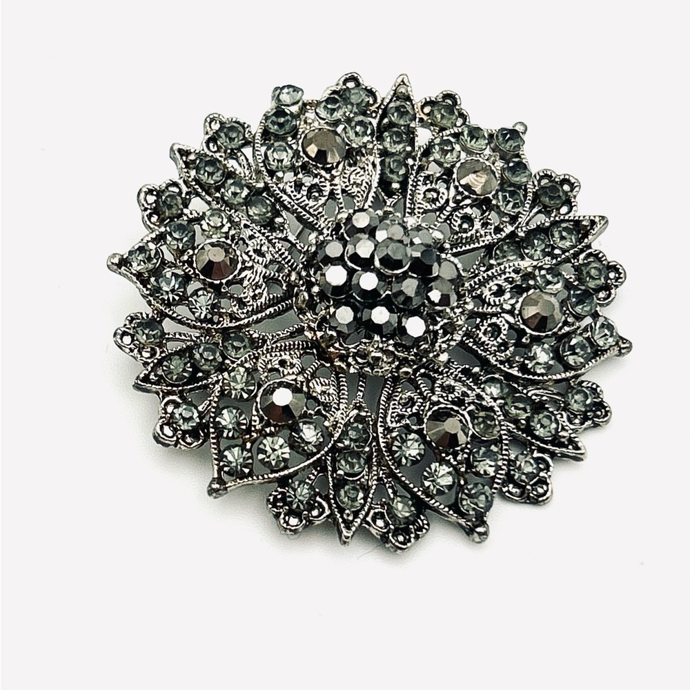 Vintage black mourning flower brooch Victorian funeral corsage goth